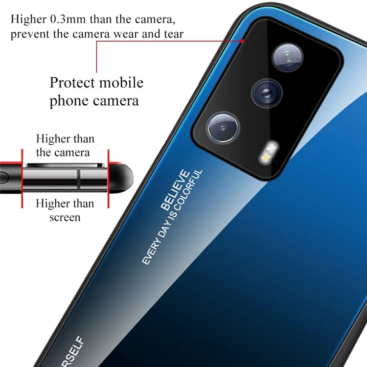 Pour Xiaomi 13 Lite / Civi 2 5G Gradient Hard Tempered Glass Case Soft TPU Frame PC Drop-Proof Phone Cover - Bleu / Noir