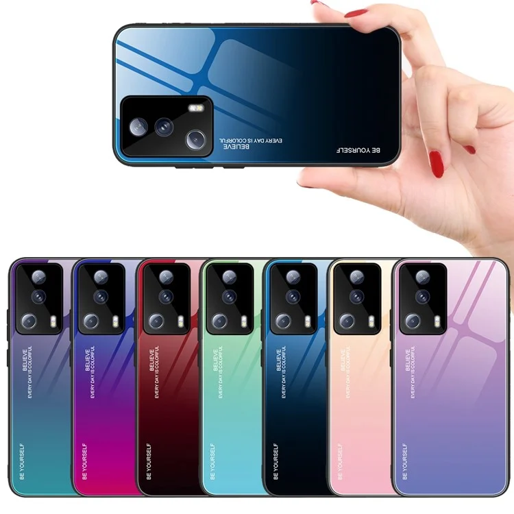 Pour Xiaomi 13 Lite / Civi 2 5G Gradient Hard Tempered Glass Case Soft TPU Frame PC Drop-Proof Phone Cover - Bleu / Noir
