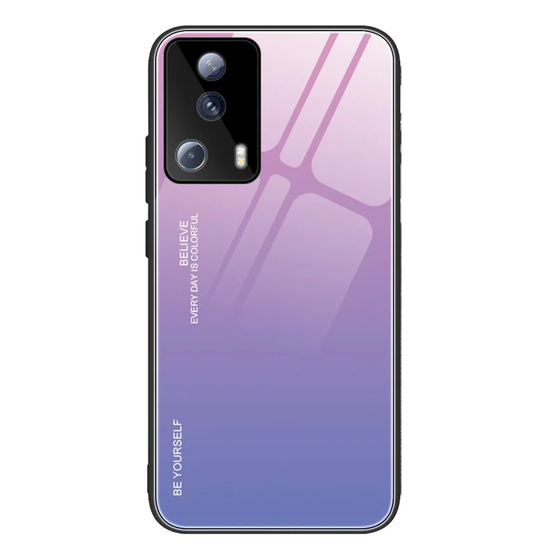 Para Xiaomi 13 Lite / Civi 2 5G Funda de Vidrio Templado Degradado Duro Marco TPU Blando a Prueba de Caídas - Rosa / Morado