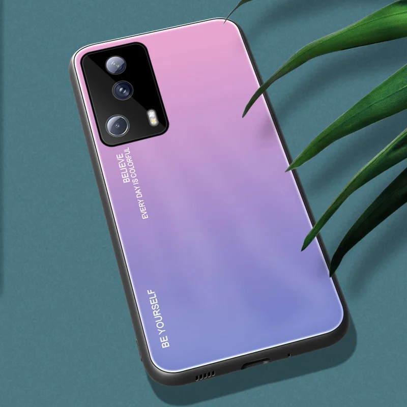 Para Xiaomi 13 Lite / Civi 2 5G Funda de Vidrio Templado Degradado Duro Marco TPU Blando a Prueba de Caídas - Rosa / Morado