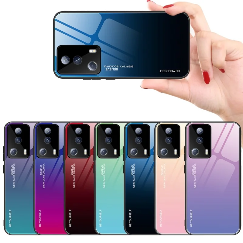 Para Xiaomi 13 Lite / Civi 2 5G Funda de Vidrio Templado Degradado Duro Marco TPU Blando a Prueba de Caídas - Rosa / Morado