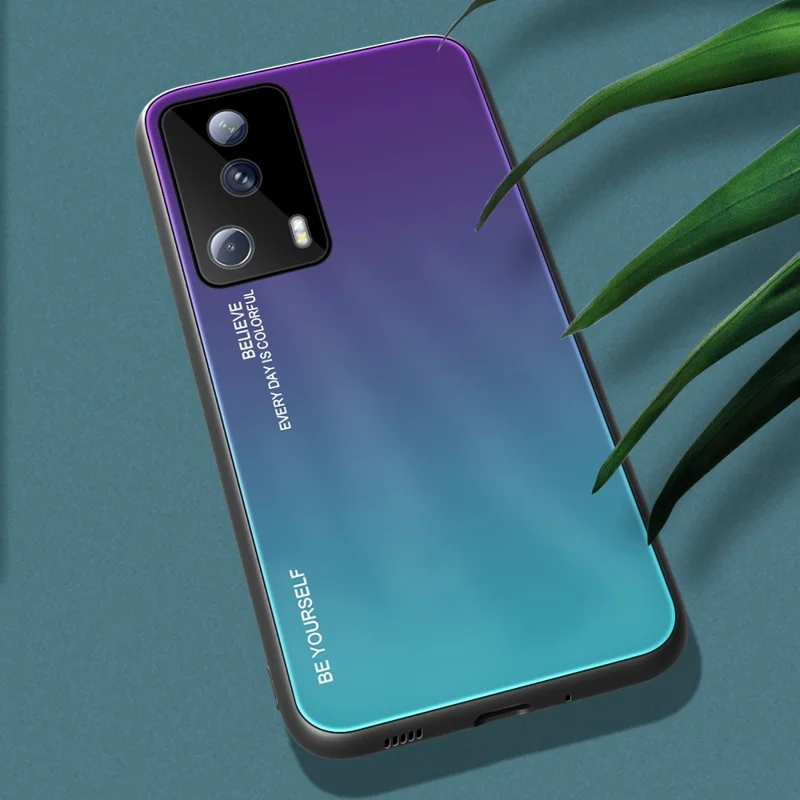Para Xiaomi Civi 2 5G Gradiente Case de Vidrio de Temperatura Dura Soft TPU Marco de TPU PC Cubierta de Teléfono a Prueba de Gota - Violeta / Azul