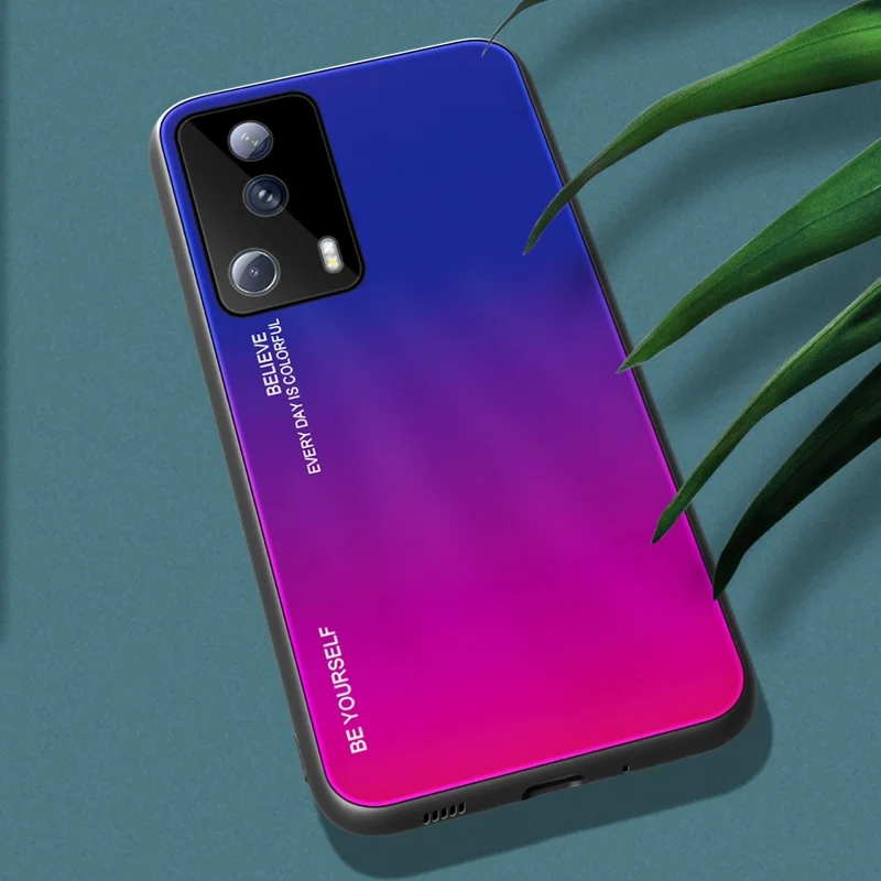 Pour Xiaomi 13 Lite / Civi 2 5G Étui rigide avec verre trempé dégradé, cadre souple en TPU, housse anti-chute en PC - Bleu / Rose