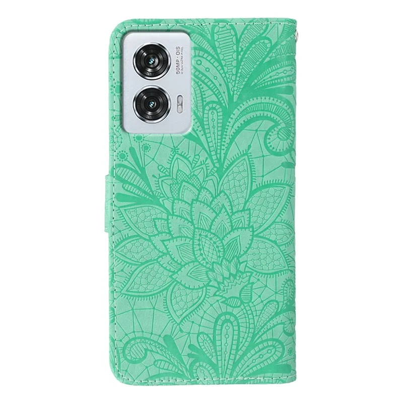 For Motorola Edge 50 Fusion 5G Case Lace Flowers PU Leather Flip Wallet Phone Cover - Green