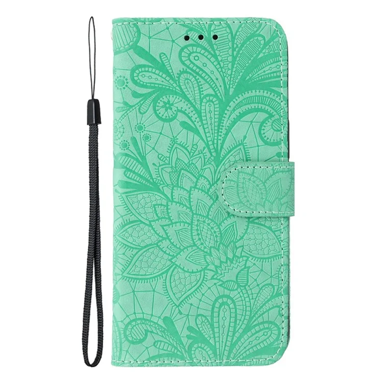 Étui portefeuille en cuir PU à rabat avec motif de dentelle fleurie pour Motorola Edge 50 Neo 5G - Vert