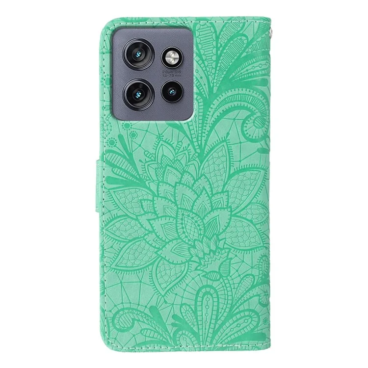 Étui portefeuille en cuir PU à rabat avec motif de dentelle fleurie pour Motorola Edge 50 Neo 5G - Vert