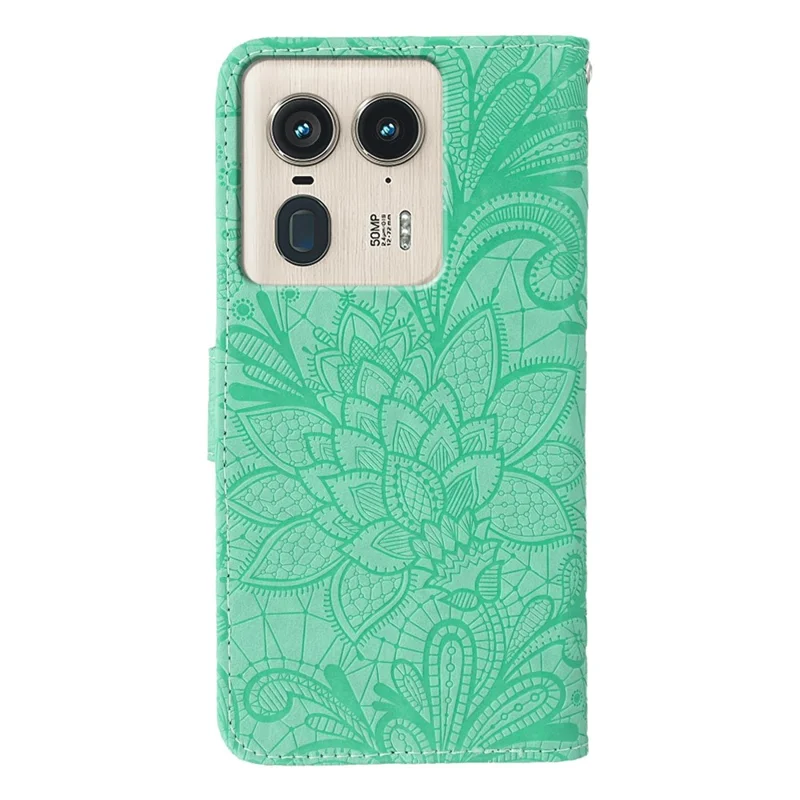 For Motorola Edge 50 Ultra 5G Case Lace Flowers PU Leather Flip Wallet Phone Cover - Green