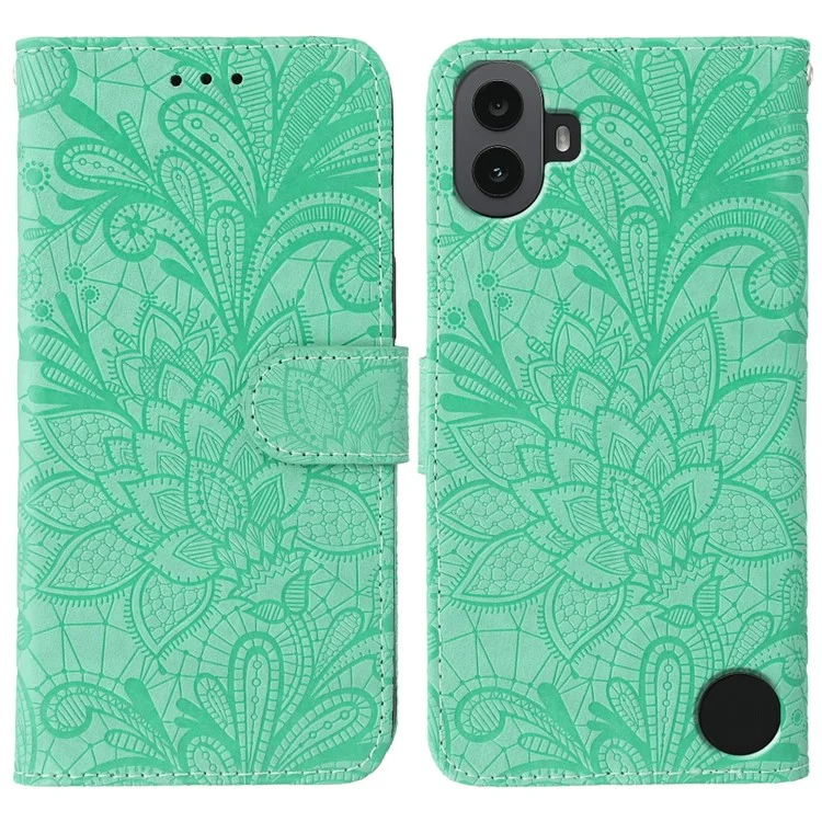 Funda For Nothing CMF Phone 1 con Encaje de Flores, Cartera de Cuero PU, Tapa Abatible - Verde