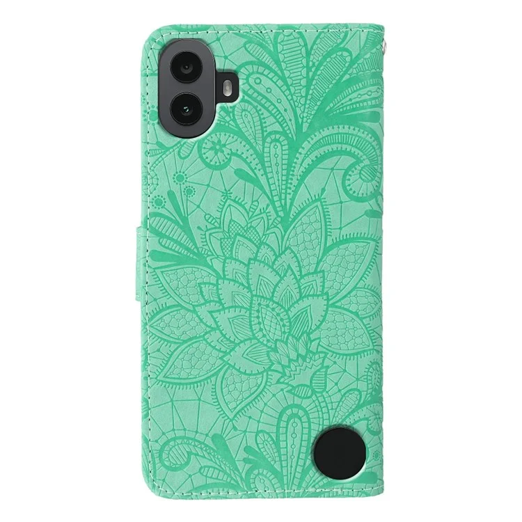 Funda For Nothing CMF Phone 1 con Encaje de Flores, Cartera de Cuero PU, Tapa Abatible - Verde