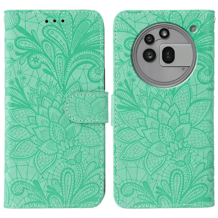 Cover per Nothing Phone (3a) Pro Custodia a Portafoglio con Fiori di Pizzo in Pelle PU - Verde
