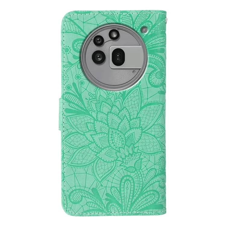 Cover per Nothing Phone (3a) Pro Custodia a Portafoglio con Fiori di Pizzo in Pelle PU - Verde