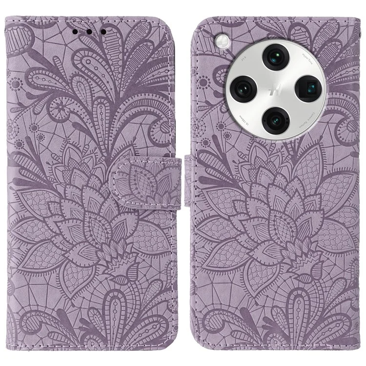 For Oppo Find X8 Pro 5G Case Lace Flowers PU Leather Flip Wallet Phone Cover - Purple
