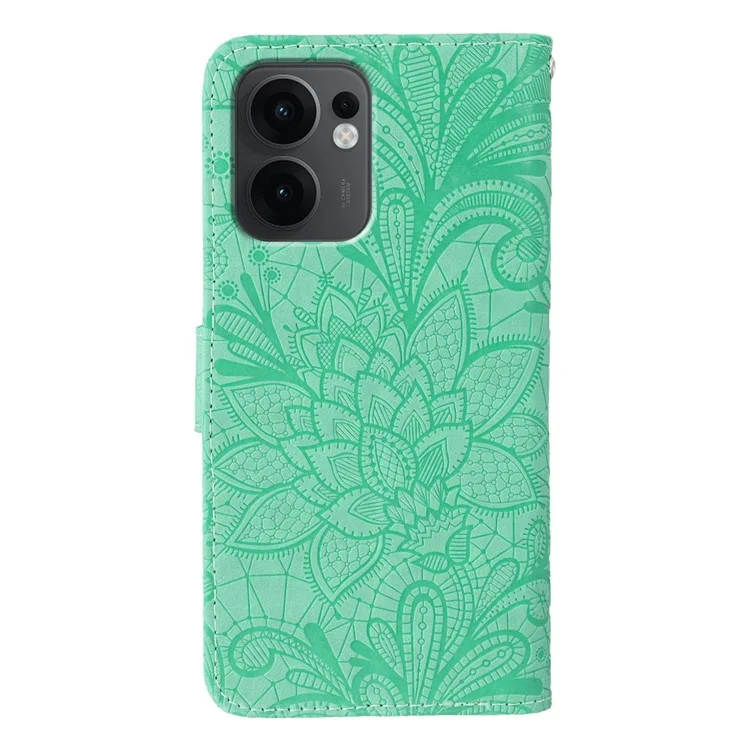 Cover a portafoglio in pelle PU con pizzo e fiori per Oppo Reno13 F 5G / 4G - Verde