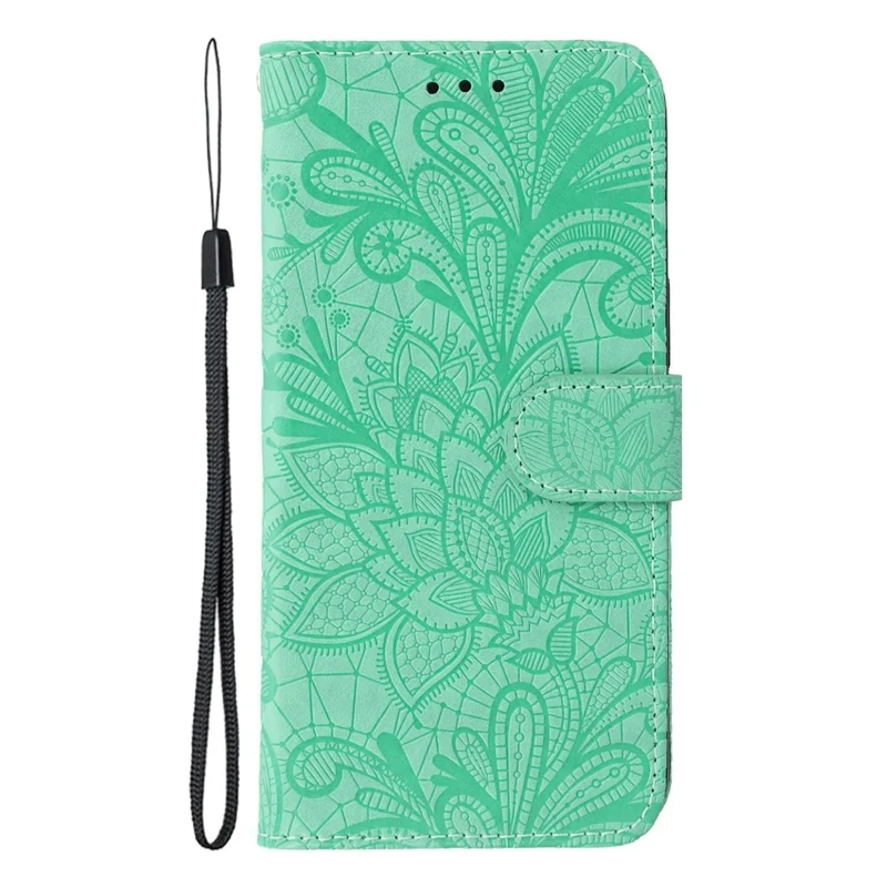 For Realme 14 Pro+ 5G Case Lace Flowers PU Leather Flip Wallet Phone Cover - Green