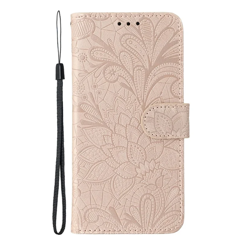 For Xiaomi Redmi Note 14S 4G / Note 13 Pro 4G / Poco M6 Pro 4G Case Lace Flowers PU Leather Flip Wallet Phone Cover - Rose Gold