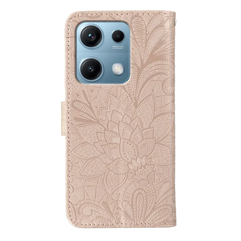 For Xiaomi Redmi Note 14S 4G / Note 13 Pro 4G / Poco M6 Pro 4G Case Lace Flowers PU Leather Flip Wallet Phone Cover - Rose Gold