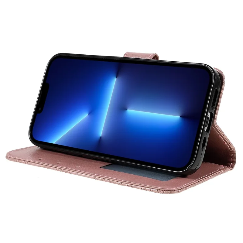 For iPhone 15 Pro Case Lace Flowers PU Leather Flip Wallet Phone Cover - Rose Gold