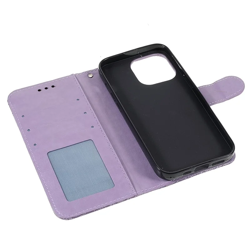For iPhone 15 Pro Max Case Lace Flowers PU Leather Flip Wallet Phone Cover - Purple