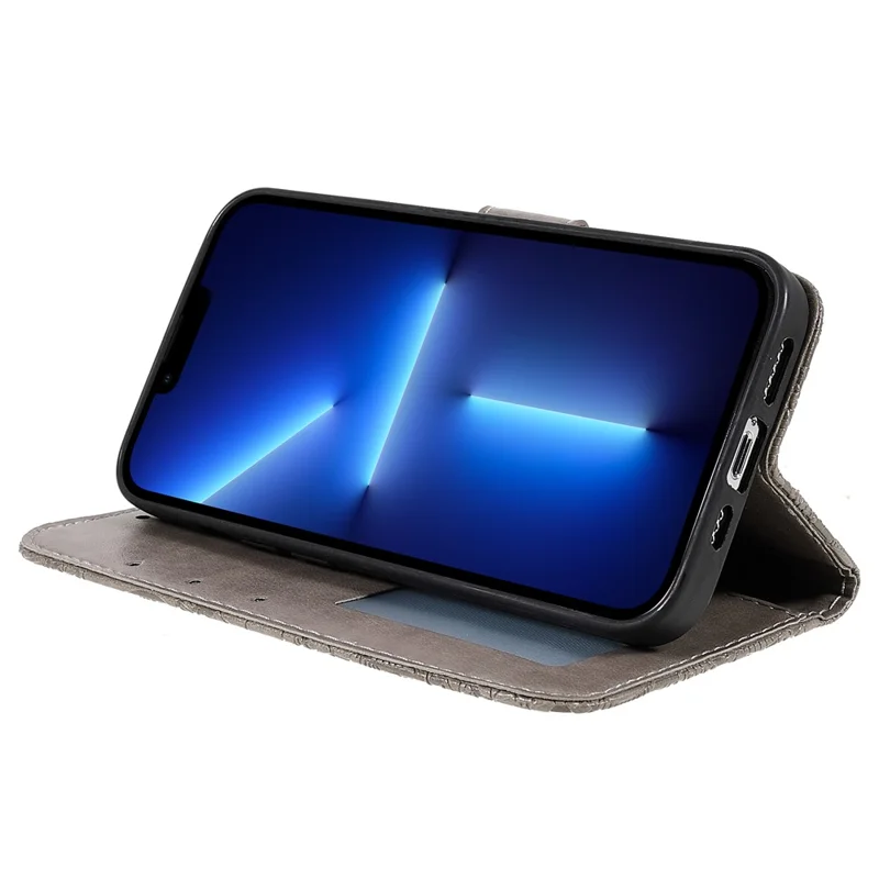 For iPhone 14 Pro Case Lace Flowers PU Leather Flip Wallet Phone Cover - Grey