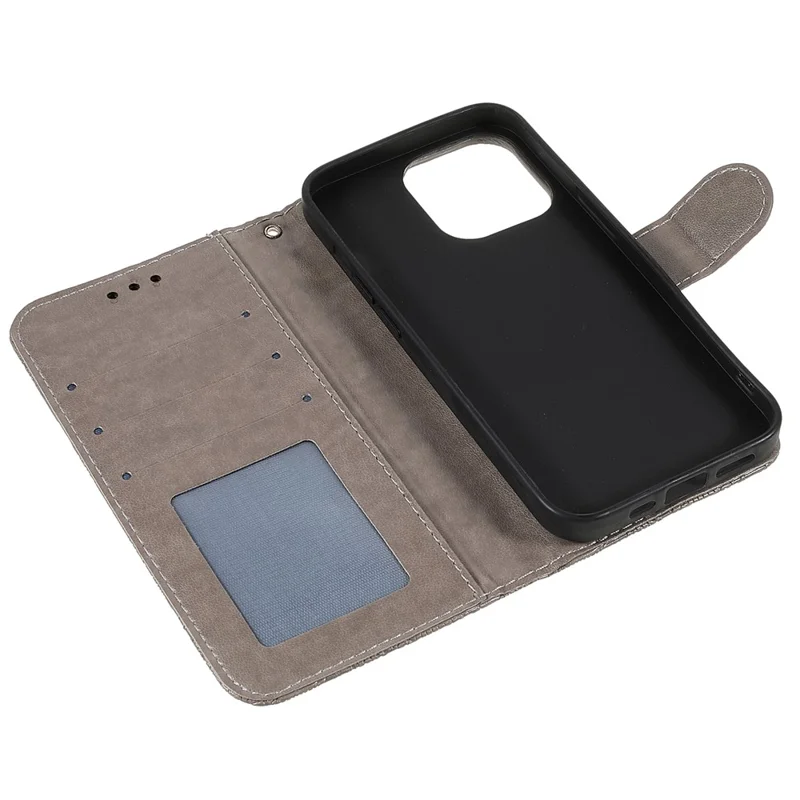 For iPhone 14 Pro Case Lace Flowers PU Leather Flip Wallet Phone Cover - Grey