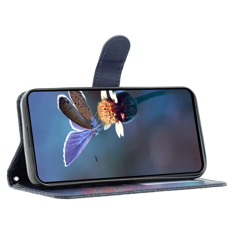 Para Xiaomi Redmi 14C 4G / 14C 5G / 14R 5G / A3 Pro 4G / A4 5G / Poco C75 4G Capa de Couro Sintético com Renda e Flores, Carteira Flip para Celular - Azul Escuro