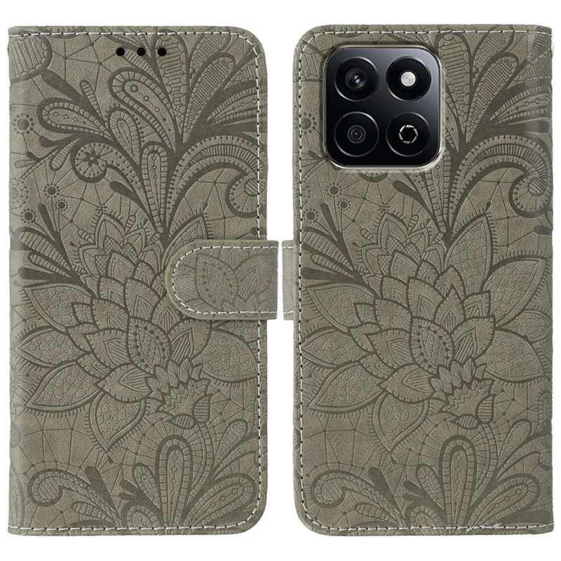 For Honor X7c 5G / X7c 4G  /  200 Smart 5G  /  Play 60 Plus 5G  /  Play 9T Case Lace Flowers PU Leather Flip Wallet Phone Cover - Grey