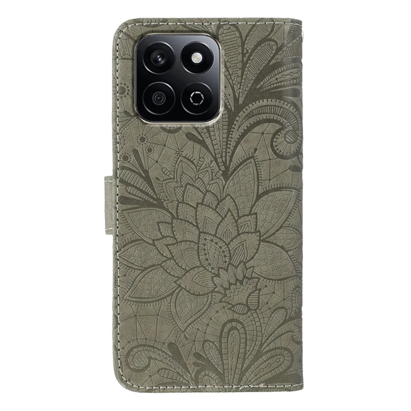 For Honor X7c 5G / X7c 4G  /  200 Smart 5G  /  Play 60 Plus 5G  /  Play 9T Case Lace Flowers PU Leather Flip Wallet Phone Cover - Grey