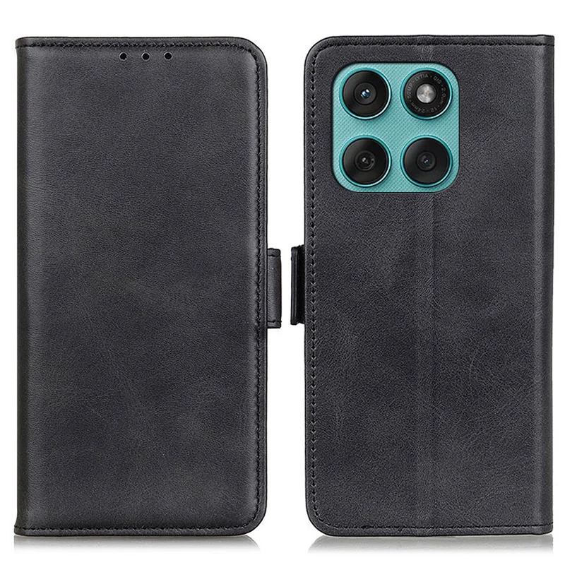 Voor Motorola Edge 60 5G / 60 Fusion 5G Hoesje Stand Koeienhuidstructuur PU Leren Telefoonhoes - Zwart