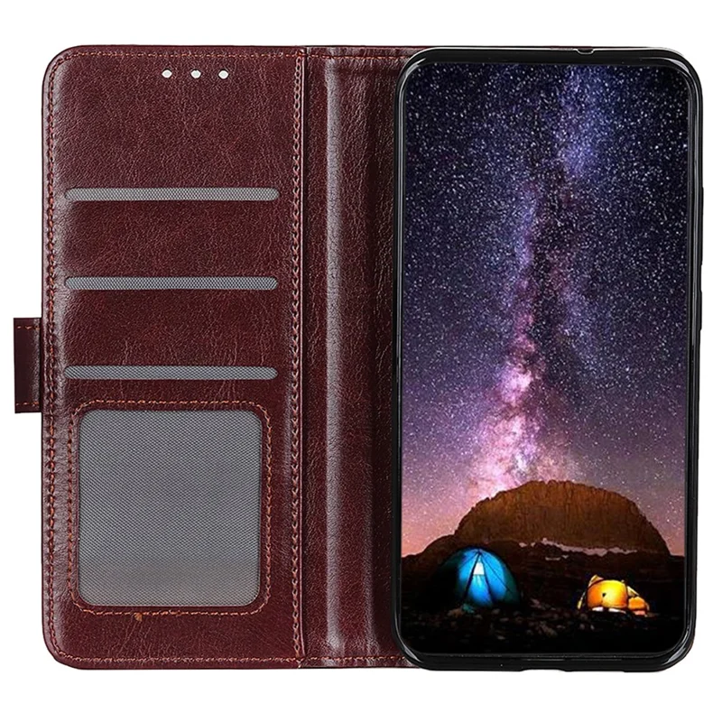 For Xiaomi Redmi Note 14S 4G Case Crazy Horse Texture PU Leather Phone Stand Cover - Brown