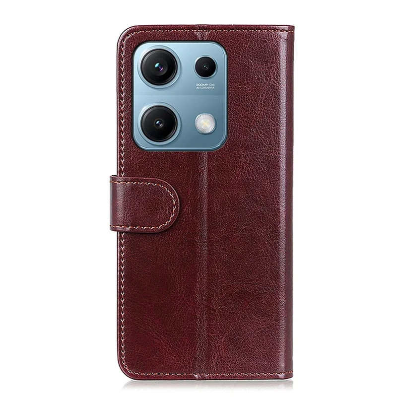 For Xiaomi Redmi Note 14S 4G Case Crazy Horse Texture PU Leather Phone Stand Cover - Brown