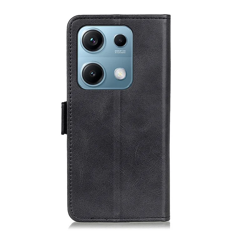 Für Xiaomi Redmi Note 14S 4G Hülle Ständer Rindsleder-Textur PU-Leder Handyhülle - Schwarz