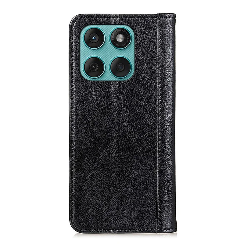 For Motorola Edge 60 5G / 60 Fusion 5G Stand Case Split Leather Litchi Texture Wallet Phone Cover - Black