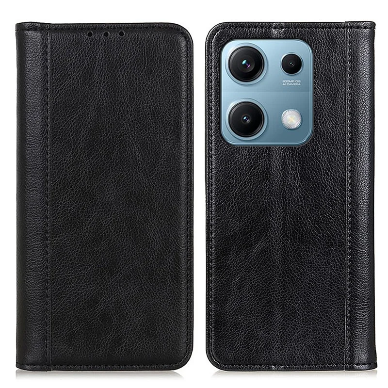 For Xiaomi Redmi Note 14S 4G Stand Case Split Leather Litchi Texture Wallet Phone Cover - Black