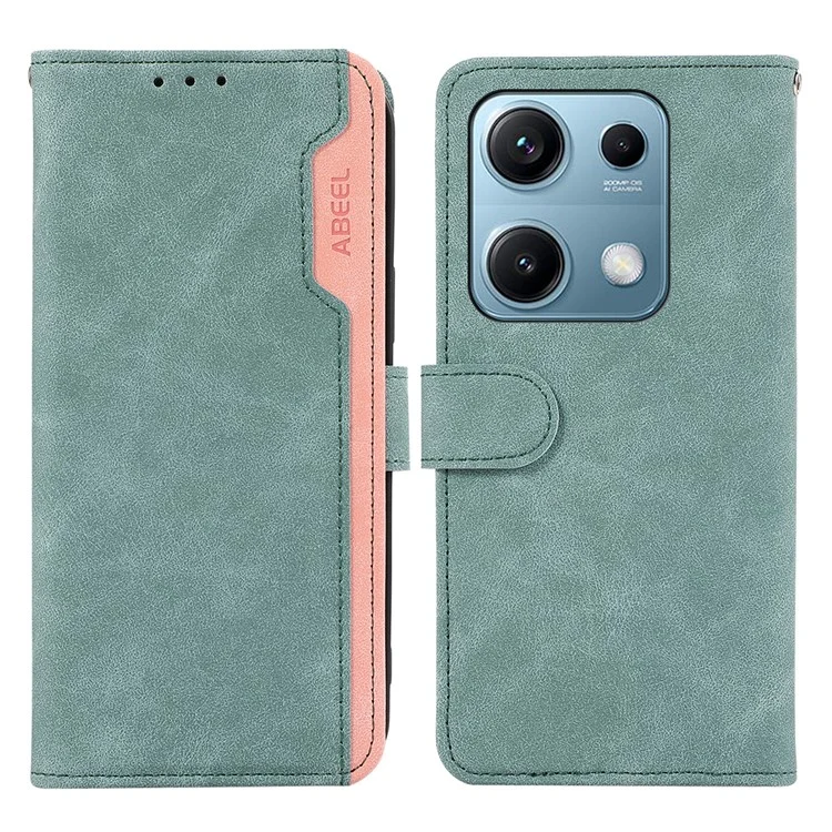 Чехол ABEEL для Xiaomi Redmi Note 14S 4G с цветными вставками из кожи, с функцией защиты от RFID - Нежно-голубой