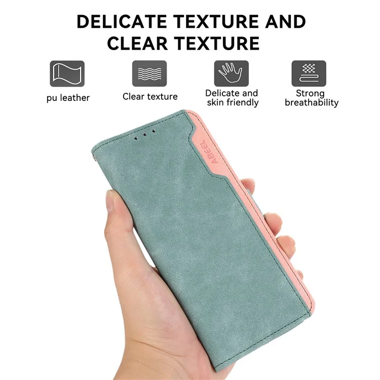 Чехол ABEEL для Xiaomi Redmi Note 14S 4G с цветными вставками из кожи, с функцией защиты от RFID - Нежно-голубой