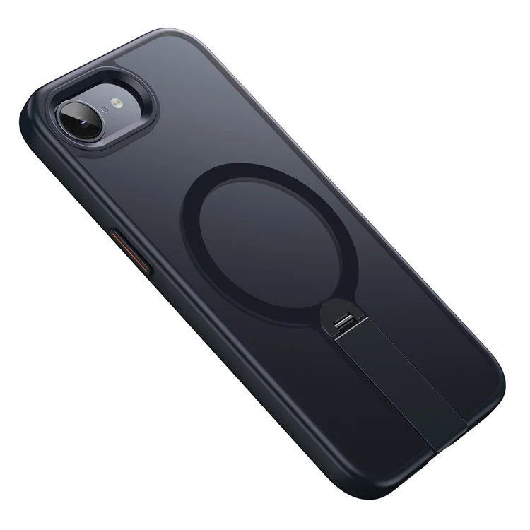 Capa para iPhone 16e Compatível com MagSafe com Suporte Giratório Reto TPU + PC Capa de Celular Fosca - Preto