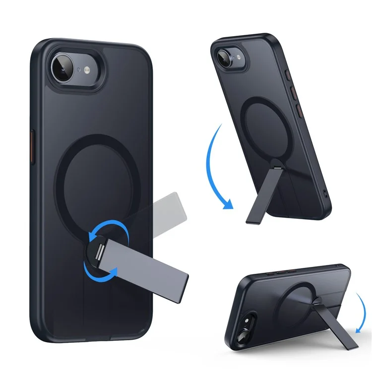 Capa para iPhone 16e Compatível com MagSafe com Suporte Giratório Reto TPU + PC Capa de Celular Fosca - Preto