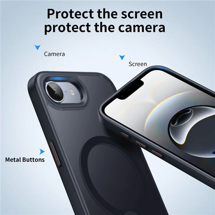 Capa para iPhone 16e Compatível com MagSafe com Suporte Giratório Reto TPU + PC Capa de Celular Fosca - Preto