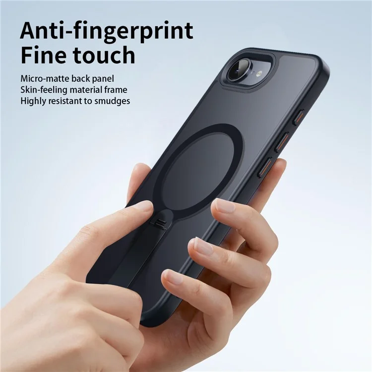 Capa para iPhone 16e Compatível com MagSafe com Suporte Giratório Reto TPU + PC Capa de Celular Fosca - Preto