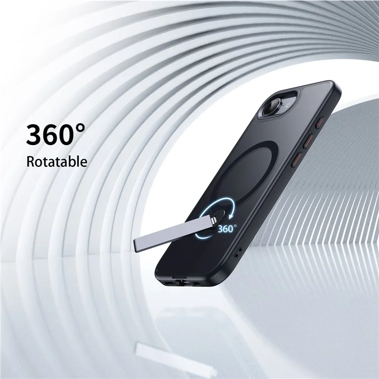 Capa para iPhone 16e Compatível com MagSafe com Suporte Giratório Reto TPU + PC Capa de Celular Fosca - Preto