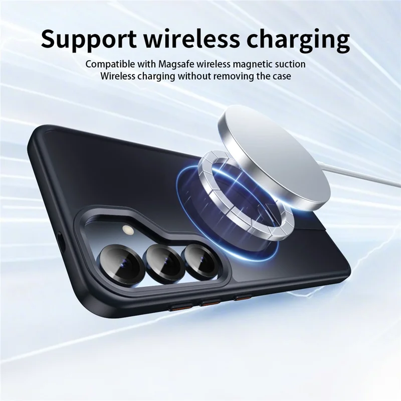 Cover per Samsung Galaxy S25+ Compatibile con MagSafe, Supporto Girevole Dritto, Cover per Telefono TPU + PC Opaca - Nero