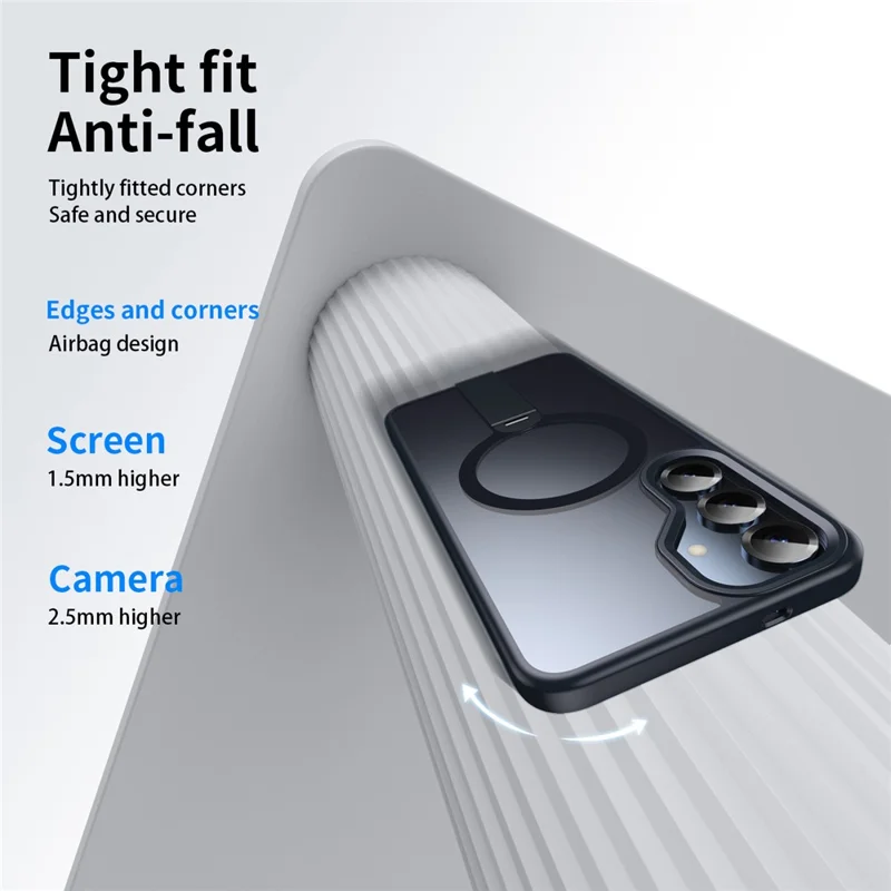 Cover per Samsung Galaxy S25+ Compatibile con MagSafe, Supporto Girevole Dritto, Cover per Telefono TPU + PC Opaca - Nero