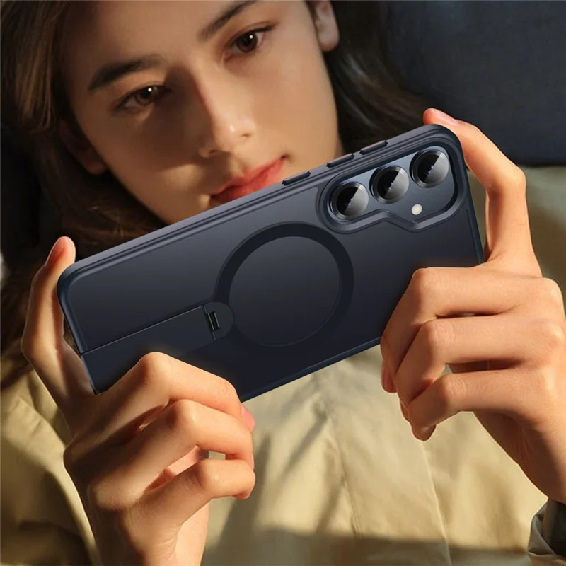 Cover per Samsung Galaxy S25+ Compatibile con MagSafe, Supporto Girevole Dritto, Cover per Telefono TPU + PC Opaca - Nero