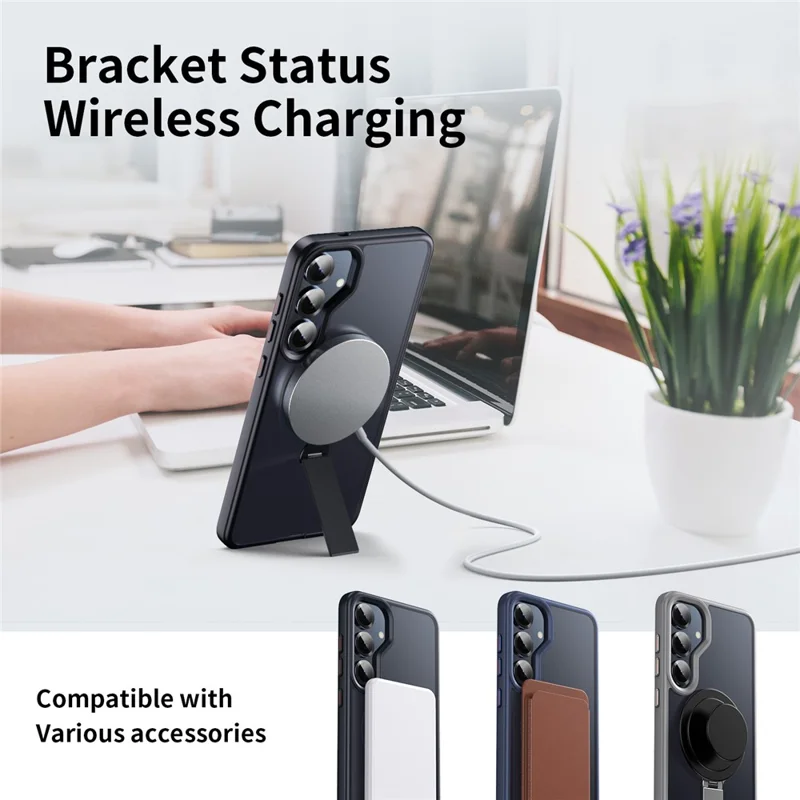Cover per Samsung Galaxy S25+ Compatibile con MagSafe, Supporto Girevole Dritto, Cover per Telefono TPU + PC Opaca - Nero
