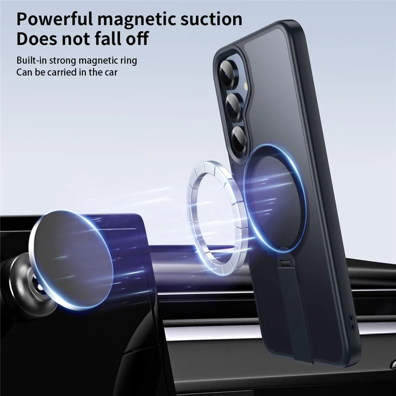 Cover per Samsung Galaxy S25+ Compatibile con MagSafe, Supporto Girevole Dritto, Cover per Telefono TPU + PC Opaca - Nero
