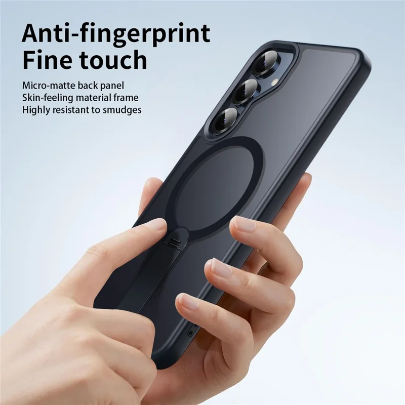 Cover per Samsung Galaxy S25+ Compatibile con MagSafe, Supporto Girevole Dritto, Cover per Telefono TPU + PC Opaca - Nero