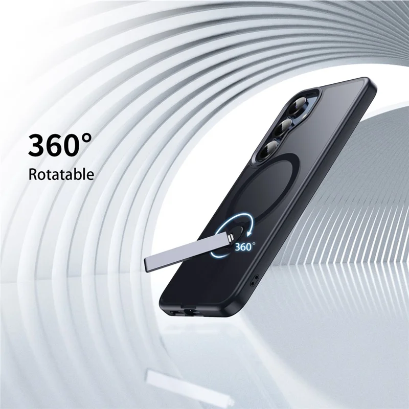 Cover per Samsung Galaxy S25+ Compatibile con MagSafe, Supporto Girevole Dritto, Cover per Telefono TPU + PC Opaca - Nero