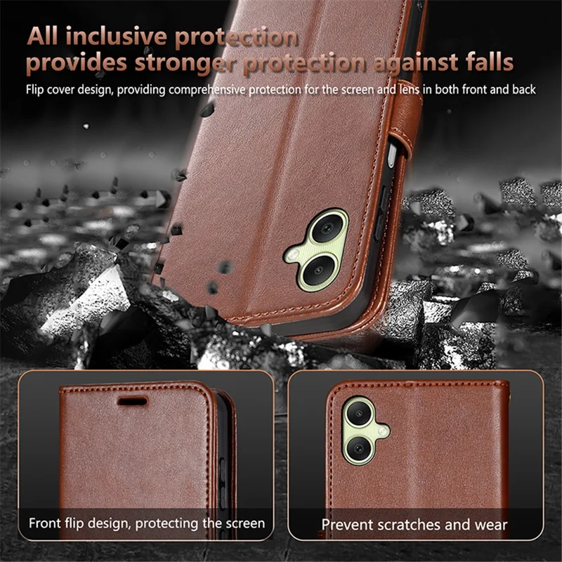 AZNS Per Samsung Galaxy A06 4G Cover Antigraffio in Pelle PU con Supporto Portafoglio - Marrone