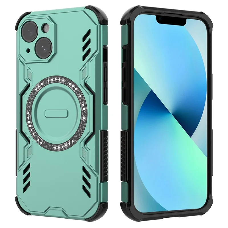 For iPhone 13 Magnetic Case Butterfly Armor Hollow Heat Dissipation PC + TPU Phone Cover - Green
