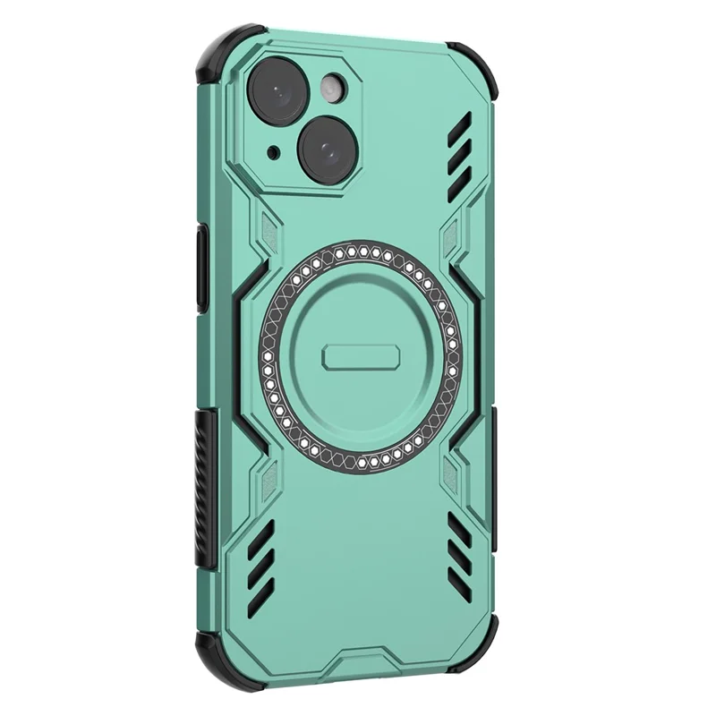 For iPhone 13 Magnetic Case Butterfly Armor Hollow Heat Dissipation PC + TPU Phone Cover - Green